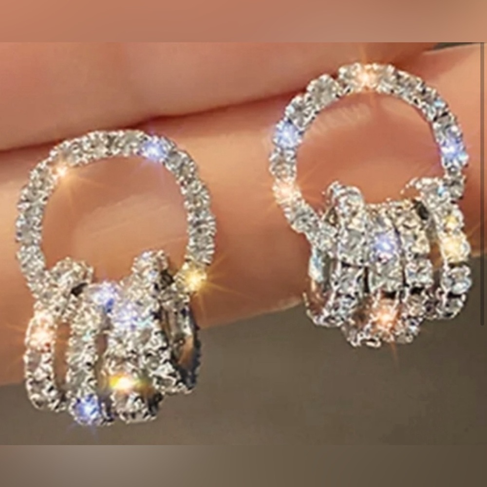 925 Silver Filled Cubic Zirconia Drop Earrings - New